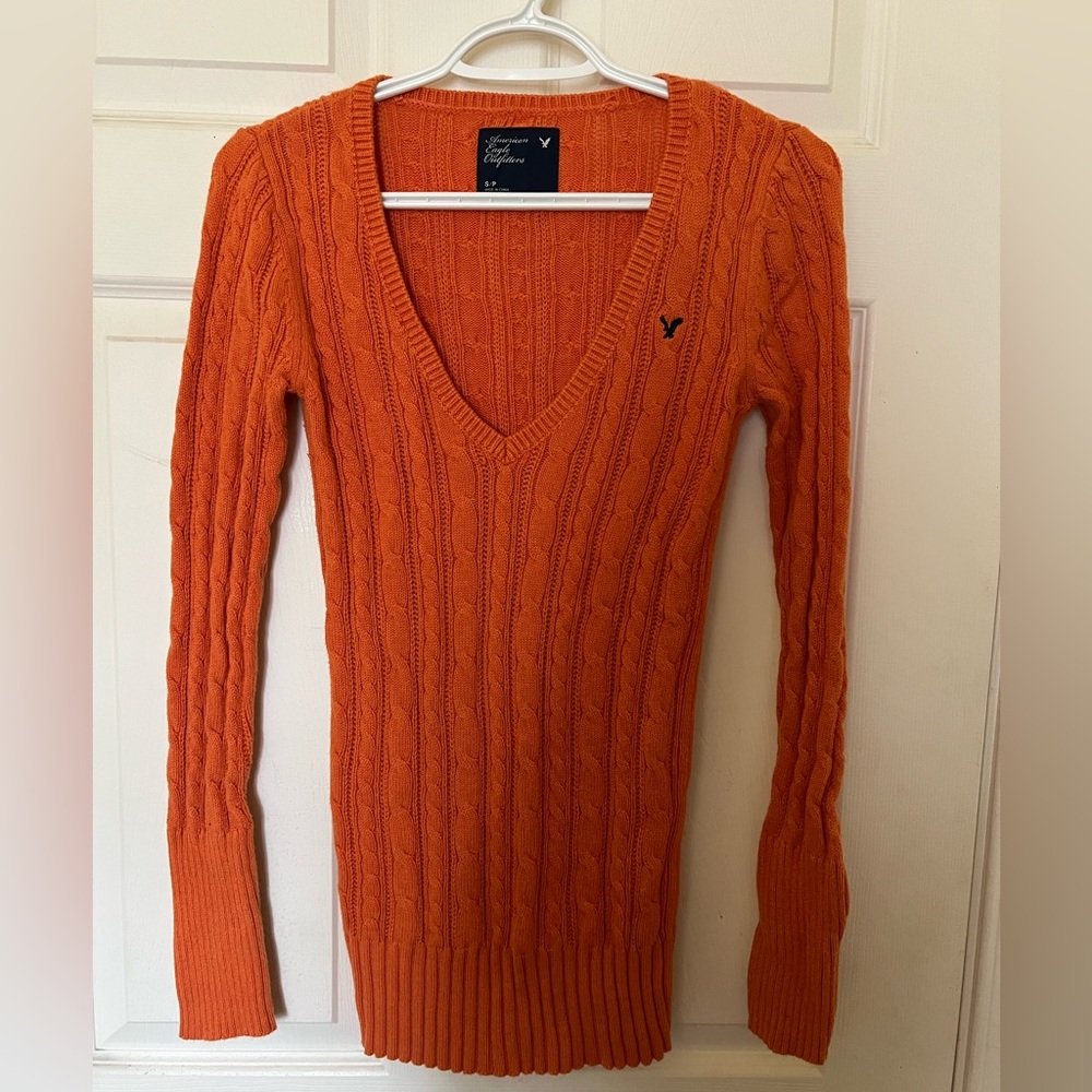 Y2K Orange vintage American Eagle cable knit sweater